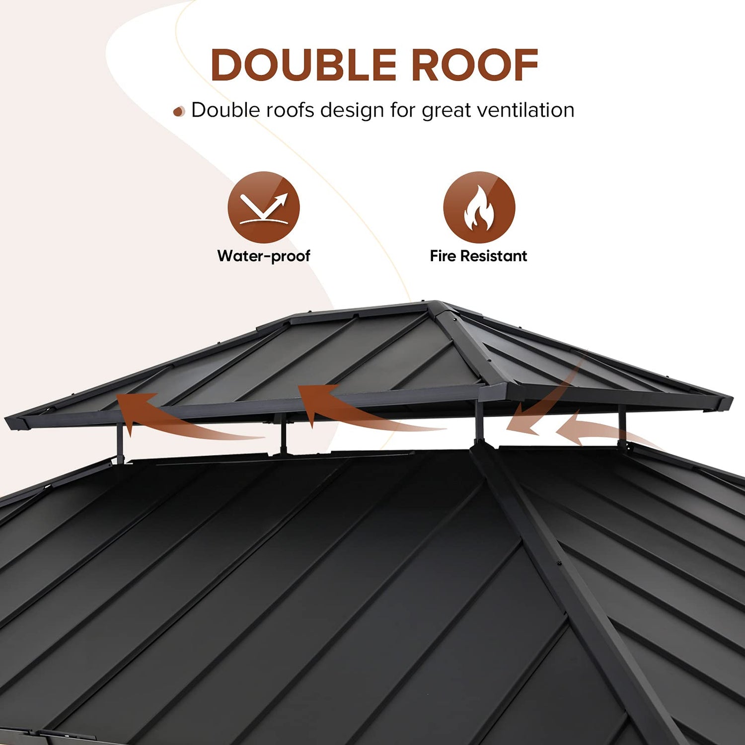 EAGLE PEAK 11x13 Hardtop Wood Gazebo, Outdoor Cedar Wood Frame Pavilion with Galvanized Steel Double Roof, for Garden, Patio, Backyard, Garden, EAGLE PEAK