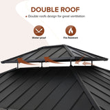 EAGLE PEAK 11x13 Hardtop Wood Gazebo, Outdoor Cedar Wood Frame Pavilion with Galvanized Steel Double Roof, for Garden, Patio, Backyard, Garden, EAGLE PEAK