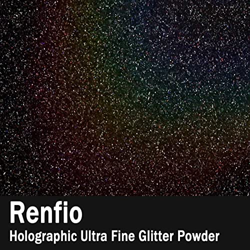 Renfio Holographic Ultra Fine Glitter Powder Metallic Resin Glitter 1.75 Oz (50g) PET Flakes Crafts Sequins 1/128" 0.008" 0.2mm Epoxy Chips Flakes Renfio