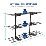 Fleximounts 3-Tier 1x4ft Garage Storage Wall Shelving 12-inch-by-48-inch per Shelf Height Adjustable Floating Shelves (Black) Fleximounts