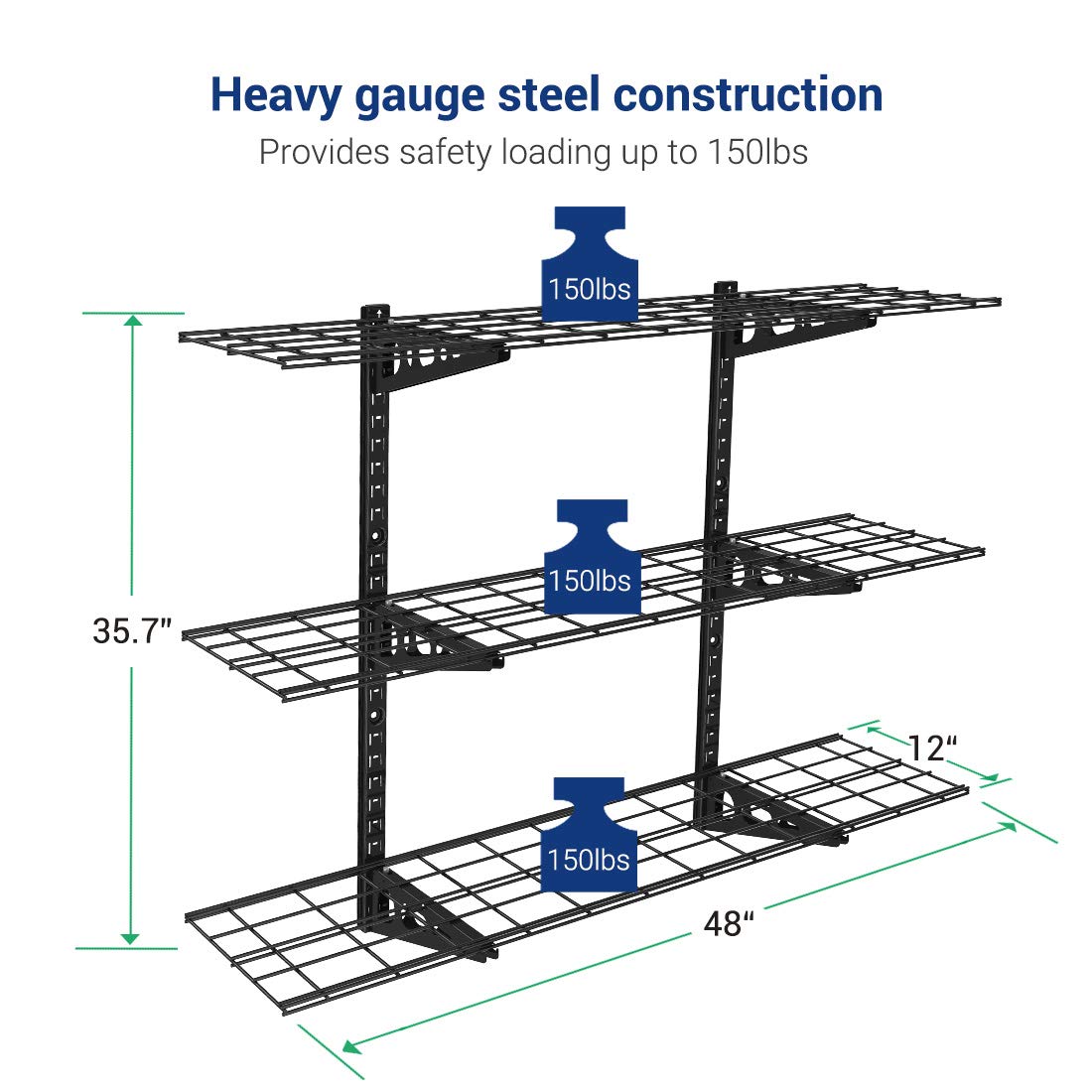 Fleximounts 3-Tier 1x4ft Garage Storage Wall Shelving 12-inch-by-48-inch per Shelf Height Adjustable Floating Shelves (Black) - WoodArtSupply