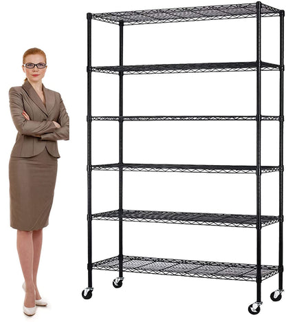 Wire Shelving Unit, Metal , with Wheels 6 Tier 2100lbs 48in L×18in W×82in H Storage Shelves Height Adjustable NSF Heavy Duty Steel Shelf Movable for