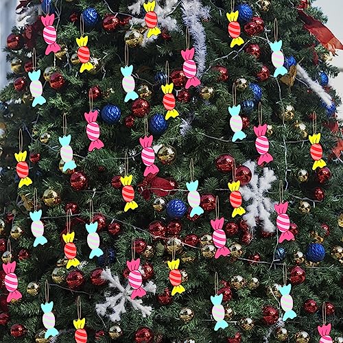 Wooden Candy Shape Unfinished Wood Candy Pieces Blank Wood Pieces Wooden with Twines Art Ornaments for Christmas Wedding Birthday Party Thanksgiving Zontween