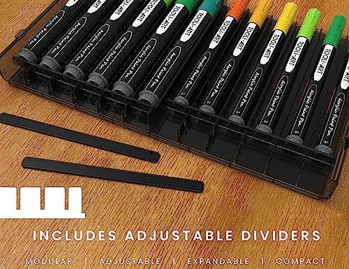 TOOLI-ART 72 Art Marker Storage Tray Desk Organizer Holder, Adjustable Dividers, Modular, Expandable, Stackable, Fit Most Pen, Pencil, Brushes. TOOLI-ART
