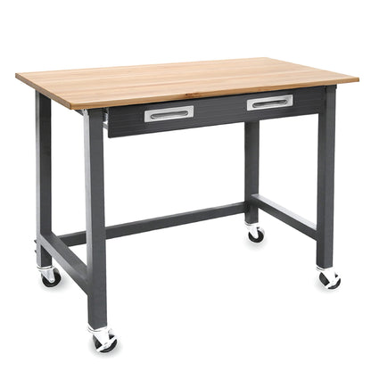 Seville Classics UltraGraphite Wood Top Workbench on Wheels with Sliding Organizer Drawer Table, 48", Satin Graphite - WoodArtSupply