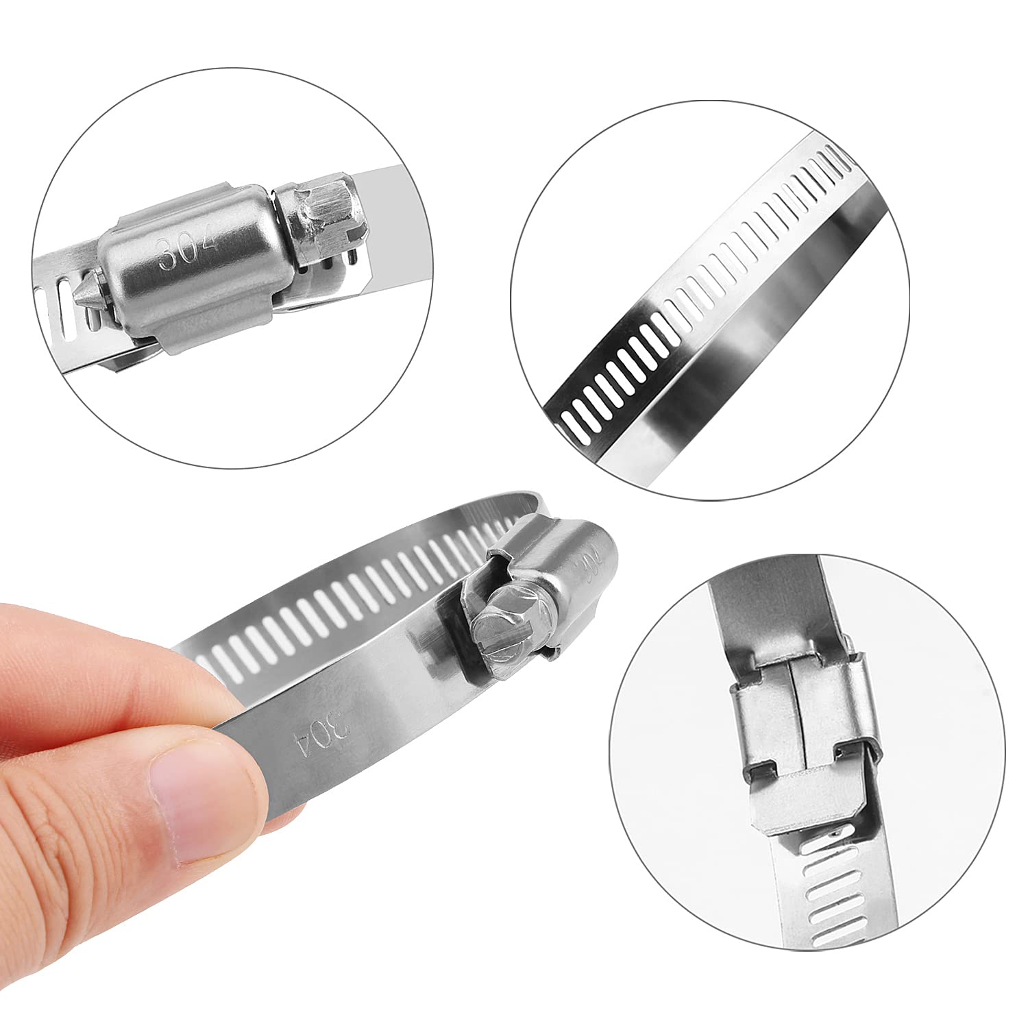 LOKMAN 8 Inch Stainless Steel Duct Clamp Worm Gear Adjustable 195-215mm Hose Clamp, Pack of 5 (8 Inch) LOKMAN