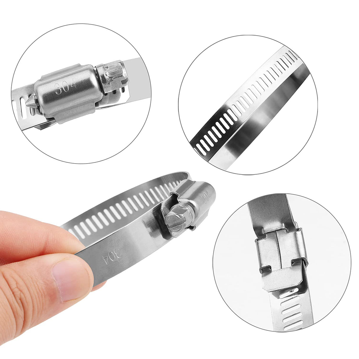 LOKMAN 8 Inch Stainless Steel Duct Clamp Worm Gear Adjustable 195-215mm Hose Clamp, Pack of 5 (8 Inch) LOKMAN