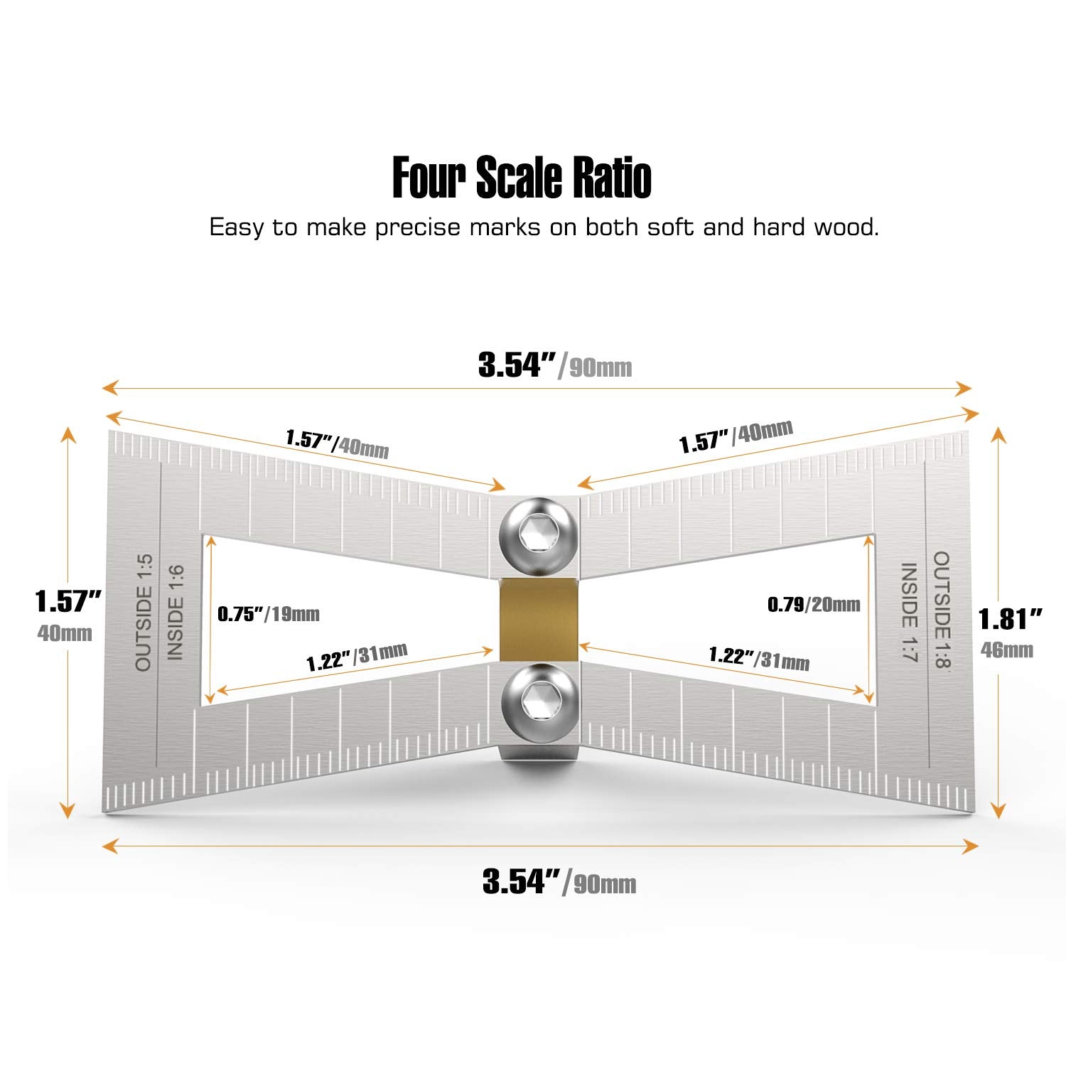 Housolution Dovetail Marker, Stainless Steel Dovetail Jig Guide with Scale Size 1:5-1:6 and 1:7-1:8, Precise Dovetail Guide, Wood Joints Dovetail - WoodArtSupply