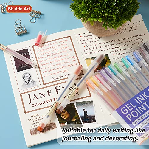 Shuttle Art Gel Ink Ball Point Pens, 15 Colors Japanese Style Pens, 0.5mm Fine Ballpoint Pens Quick Drying for Writing Journaling Home, School and