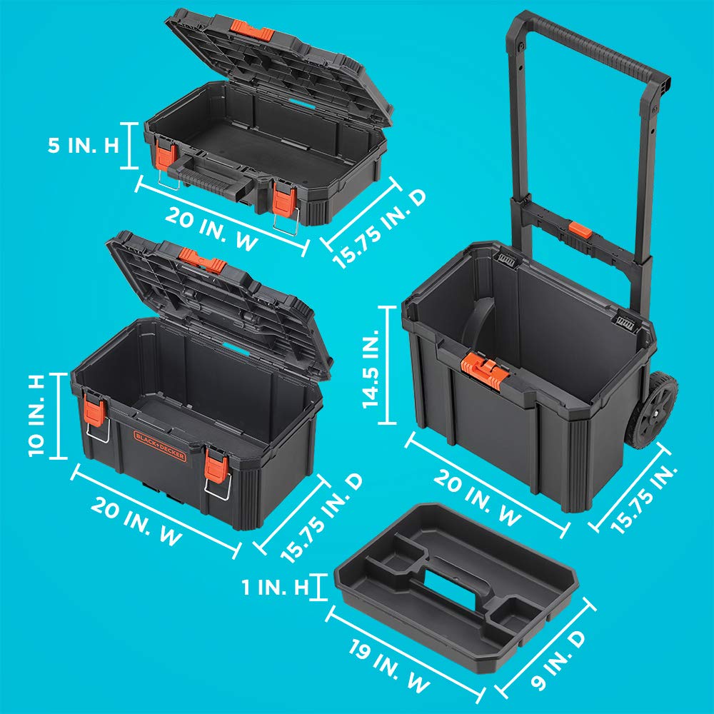 beyond by BLACK+DECKER BLACK+DECKER BDST60500APB Stackable Storage System - 3 Piece Set (Small, Deep Toolbox, and Rolling Tote) - WoodArtSupply