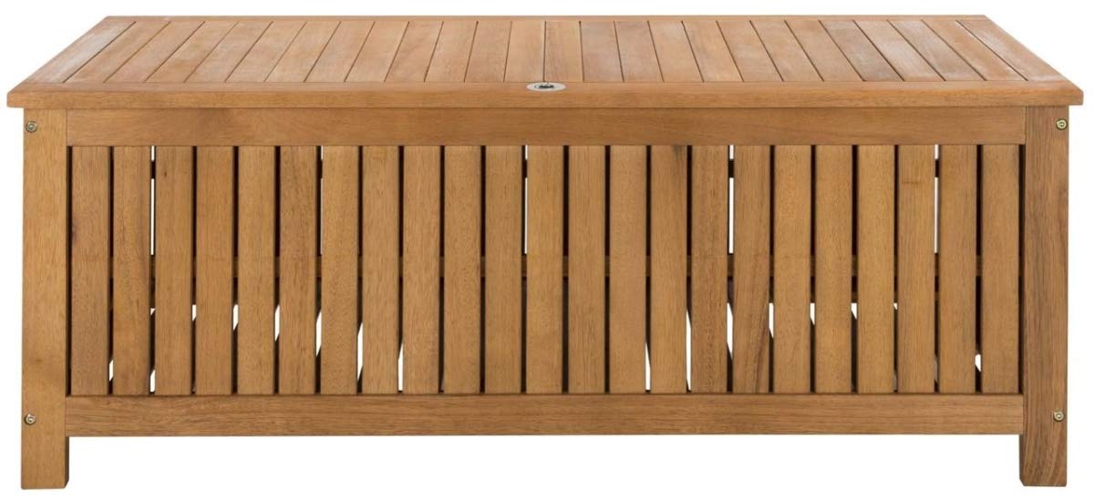 Safavieh PAT7037A Outdoor Collection Abri Teak 47.63" Cushion Deck Box, Natural - WoodArtSupply