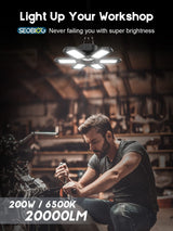 SEOBIOG 2 Pack Plug in Garage Light, Upgraded 200W 20000LM Linkable LED Shop Light, 6500K Ceiling Lights w/ 6 Deformable Panels for Garage, SEOBIOG