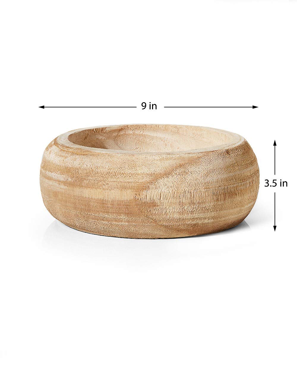 Serene Spaces Living Paulownia Round Wood Bowl - Handmade Decorative Wooden Bowl for Décor, Parties, Weddings, Centerpiece for Floral Arrangements - Serene Spaces Living