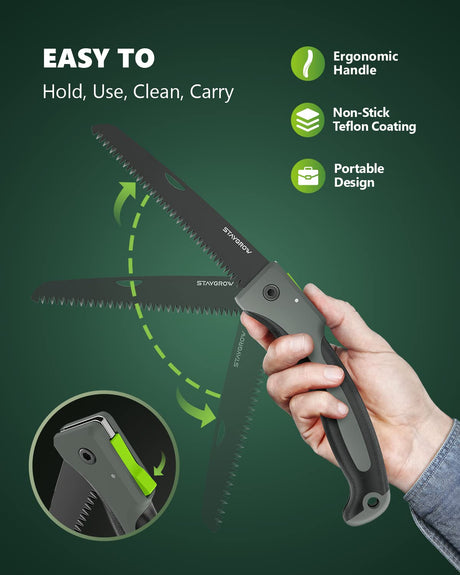 STAYGROW 7-Inch Folding Hand Pruning Saw, Heavy Duty Foldable Garden Saws with 7” Hardened SK5 High Carbon Steel Blade for Tree Trimming, Live/Dry STAYGROW