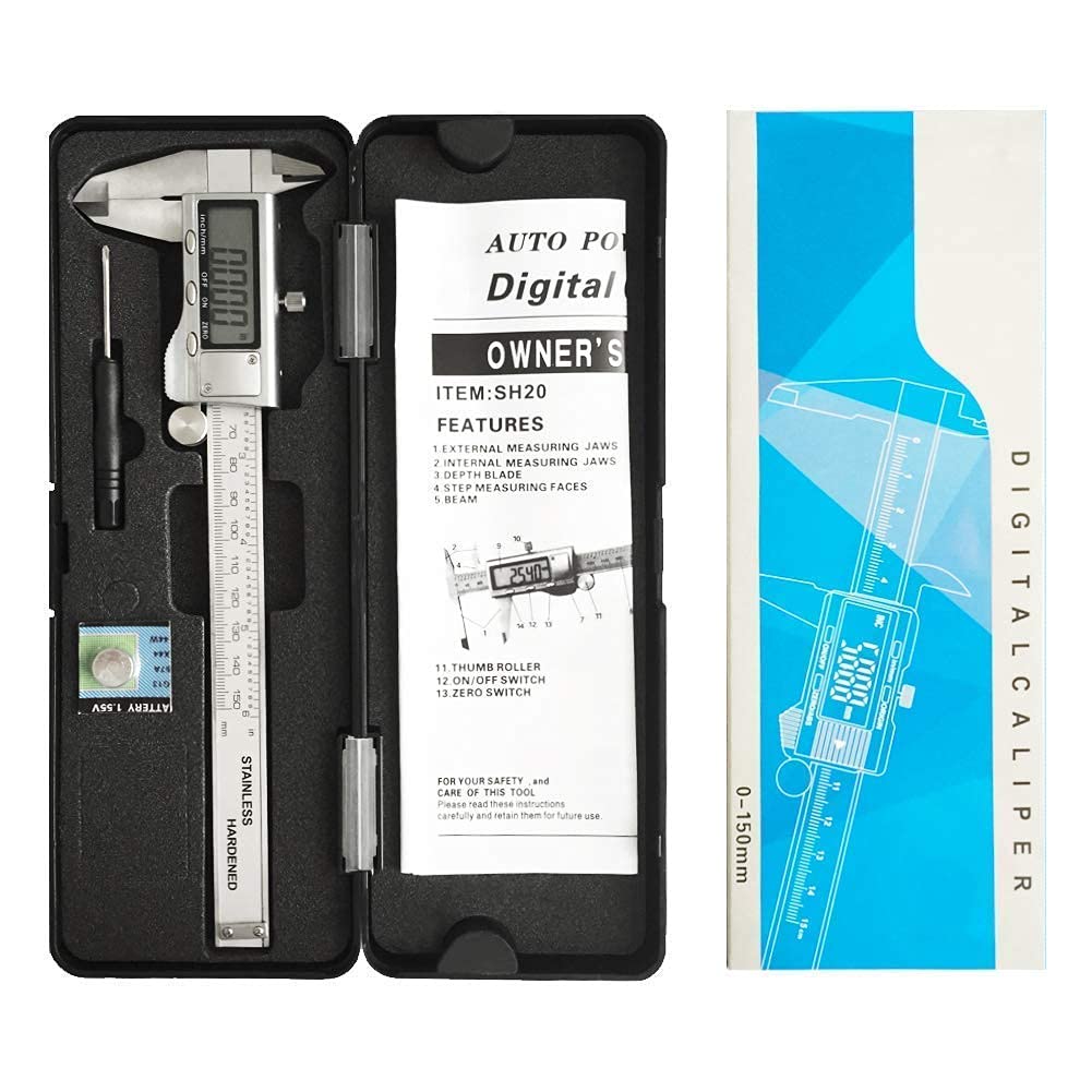 Digital Caliper, Caliper Measuring Tool with Stainless Steel, Electronic Micrometer Caliper with Large LCD Screen, Auto-Off Feature, Inch and LOUISWARE