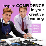 Castle Art Supplies 100 Piece Drawing & Sketching Set | Graphite, Charcoal, Pastel, Metallic & Water Soluble Pencils + Sticks, Fineliners | For Castle Art Supplies