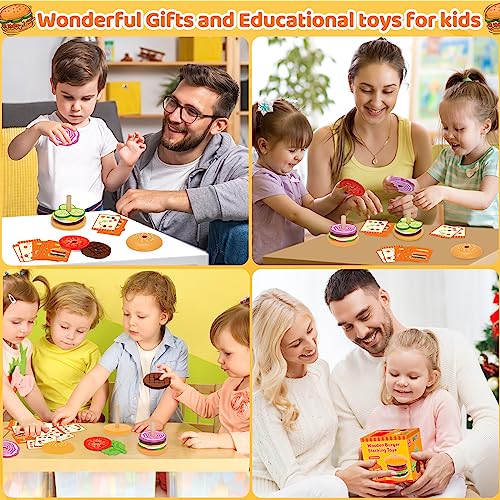 Jumlys Montessori Toys for 2, 3, 4, 5, Year Old, Wooden Burger Stacking Toys, Fine Motor Toys for Kids Boys Girls, Ideal Preschool Educational and Jumlys