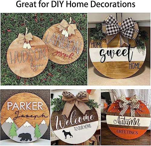 12 Pcs 14 Inch Wood Circles for Crafts Unfinished Wooden Slice Blank Round Wooden Door Hanger Sign Round Wooden Discs with Bows,Twine, Glue Point for