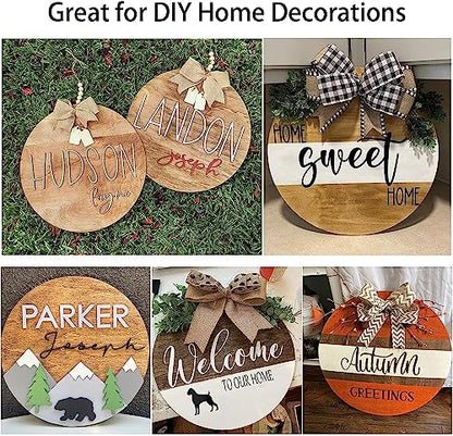 12 Pcs 14 Inch Wood Circles for Crafts Unfinished Wooden Slice Blank Round Wooden Door Hanger Sign Round Wooden Discs with Bows,Twine, Glue Point for