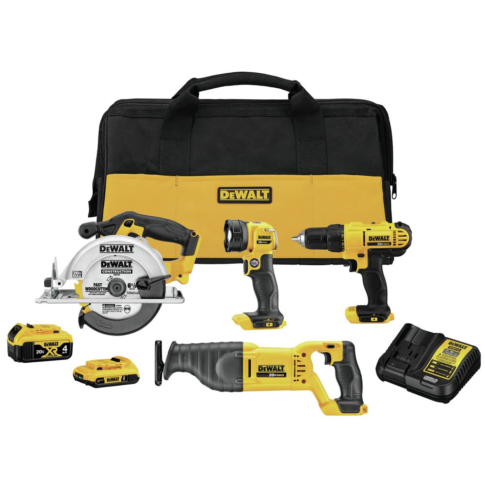 DEWALT 20V MAX Power Tool Combo Kit, 4-Tool Cordless Power Tool Set with Battery and Charger (DCK445D1M1)