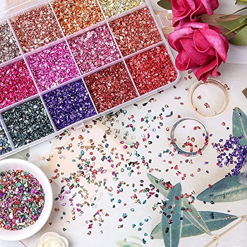 12 Box Crushed Glass Craft Glitter Fine for Resin Art, Small Broken Glass  Pieces Irregular Metallic Crystal Chips Chunky Flakes Sequins for Nail Arts