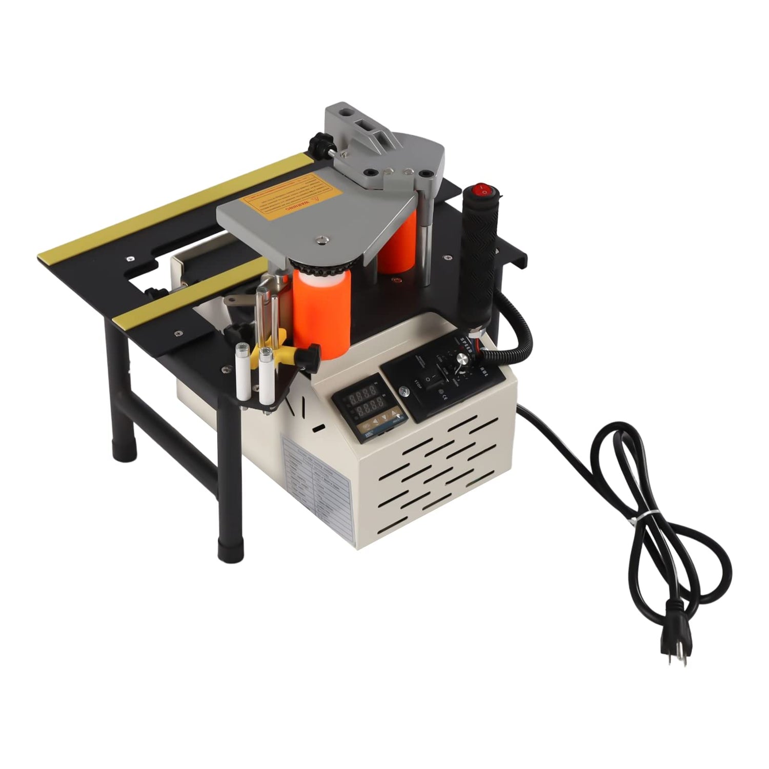 Edge Banding Machine 110V Portable Wood PVC Double Glue Woodworking Edge Bander Straight Arc Edge Banding, 120℃-180℃ Temperature Control HYYKJ-US