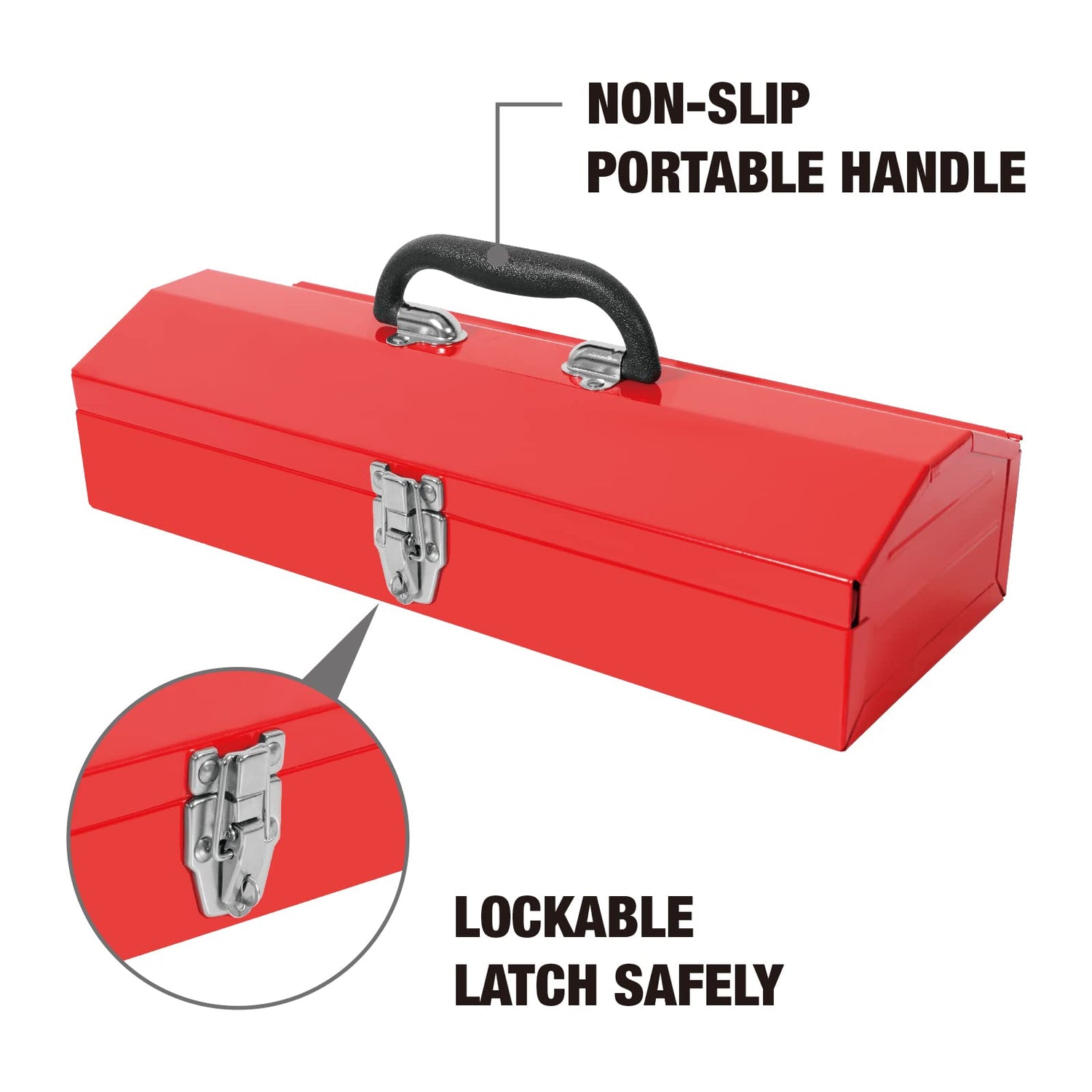 BIG RED ATB213R Torin 16" Portable Metal Tool Box Hip Roof Style Storage Organizer with Metal Latch Closure, Red BIG RED