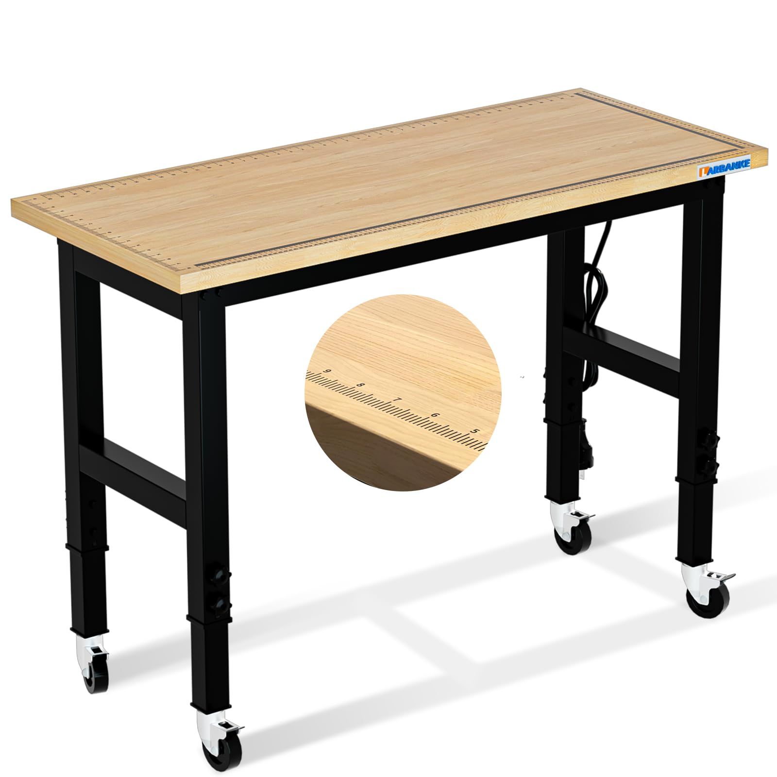 LARBANKE Adjustable 48" Workbench,Multiple Height Adjustments Workstation,Workbench with Scale,Power Plate and Wheels,for Home,Garage,Office,Holds up - WoodArtSupply