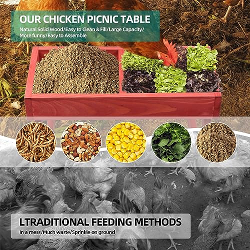 Chicken Picnic Table, Chicken Feeder No Waste Handmade Wooden, Large DIY Chicken Feeder Kit, Wild Bird, Duck & Squirrel Feeders, Mesh Bottom Keep CHTSJQW