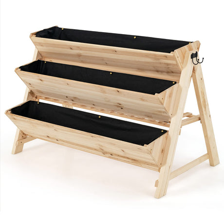 Giantex Raised Garden Bed, Vertical Planter with Storage Shelf, 3 Tier Elevated Planter Box with Side Hooks, Indoor Outdoor Wood Garden Bed for Giantex
