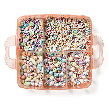 Beads for Kids Crafts, Jewelry Making Kit - 1000 Multi-Shaped Beads with Clasps and Beading String, Organized Storage Case, Ages 6 and Up