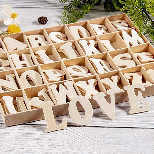 PandaHall 112pcs 1.5 Inch Wooden Letters A~Z Heart Set- Small Wooden Capital Letters with Storage Tray - Wooden Alphabet Craft Letters Smooth Natural PH PandaHall