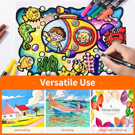 TOSHARE Dual Brush Marker Pens, 72 Colors Art Markers Set with Fine Tip and Brush Tip for Kids Adult Coloring Book Hand Lettering Calligraphy Drawing TOSHARE