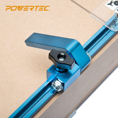 POWERTEC 71856 48"x4 Universal T track with 1 Pc 3" T track Flip Stop for Woodworking, Double-Cut Profile T track with Fence Flip Stop