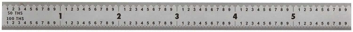Mitutoyo 182-202, Steel Rule, 6" (16R), (1/32, 1/64", 1/50", 1/100"), 1/64" Thick X 1/2" Wide, Satin Chrome Finish Tempered Stainless Steel Mitutoyo