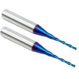 2 PCS CNC Router Bit Down Cut 1/16 inch Cutting Dia 1/4 inch Shank Solid Carbide End Mill with Nanco Blue Coating CNC Bits for Wood Cut 3D Carving YOKISHUN