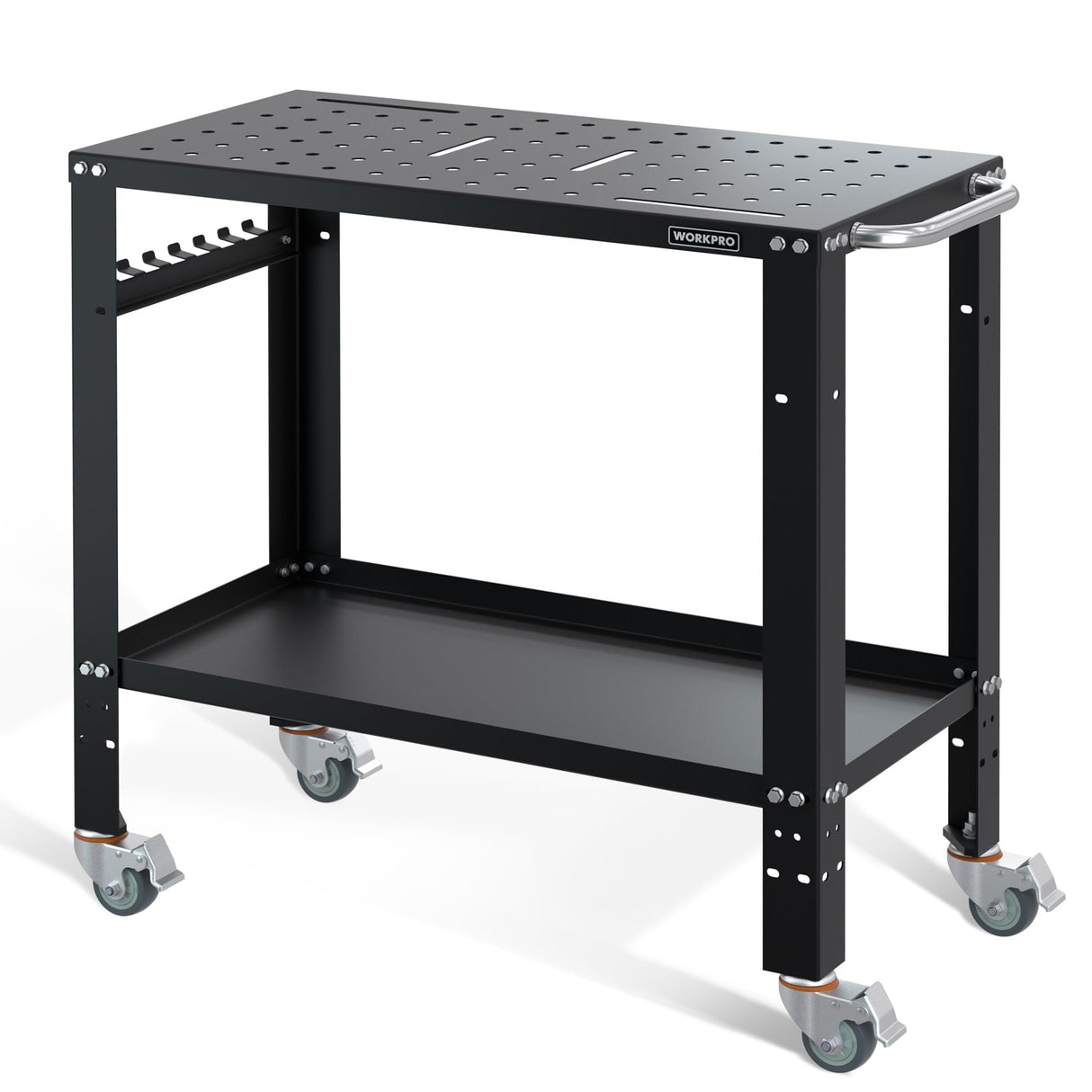 WORKPRO 36”×18” Welding Table, 1200 lbs Load Capacity, Nitriding Tabletop, Portable Welding Table with 5/8" Holes on Top, Welding Cart, Casters with WORKPRO
