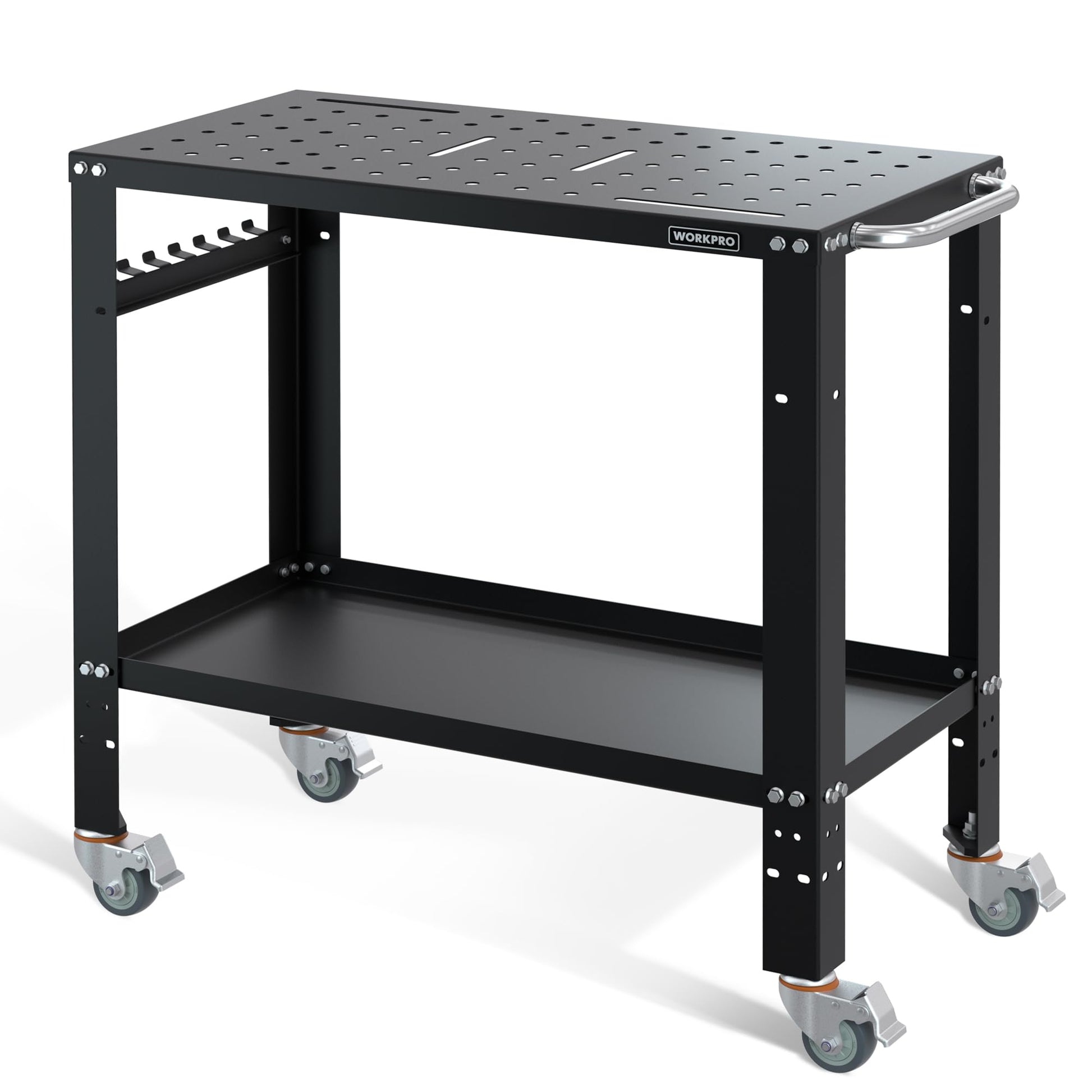 WORKPRO 36”×18” Welding Table, 1200 lbs Load Capacity, Nitriding Tabletop, Portable Welding Table with 5/8" Holes on Top, Welding Cart, Casters with - WoodArtSupply