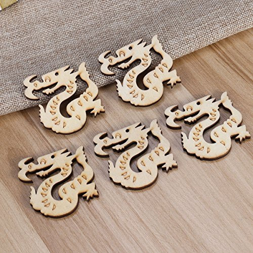 SUPVOX 10Pcs Unfinished Wood Cutout Wooden Dragon Shape Natural Wood Pieces for DIY Arts Crafts Projects