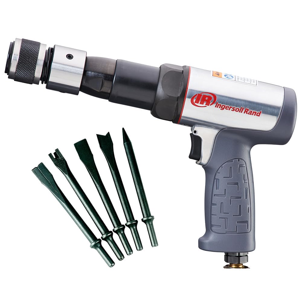 Ingersoll Rand 119MAXK Long Barrel Air Hammer Kit – 5 PC Chisel Set, Lightweight, Quiet, Compact, Powerful, Gray - WoodArtSupply