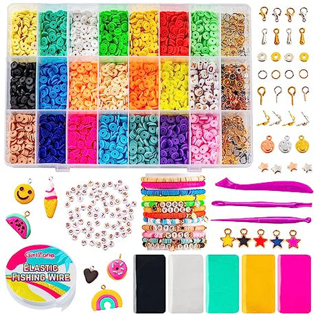 GirlZone Good Vibes DIY Jewelry Kit, Girls Jewelry Making Kit with Fun Beads, Girls' Jewelry Tools and Clay to Make Charms, Great Charm Bracelet Kit GirlZone
