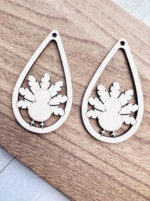 Texan Wood Crafts 12 pieces Unfinished Wood Thanksgiving Turkey Earring Jewelry Blanks, Made in Texas (1.5" Height) Texan Wood Crafts
