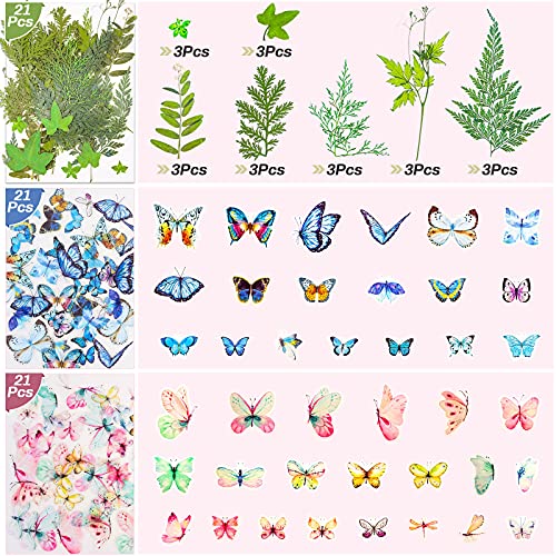 297 Pcs Dried Pressed Flowers Butterfly Stickers for Resin, Real Natural Dry Flowers Leaves Bulk with Tweezers for Art Craft Supplies Scrapbooking Cruzix