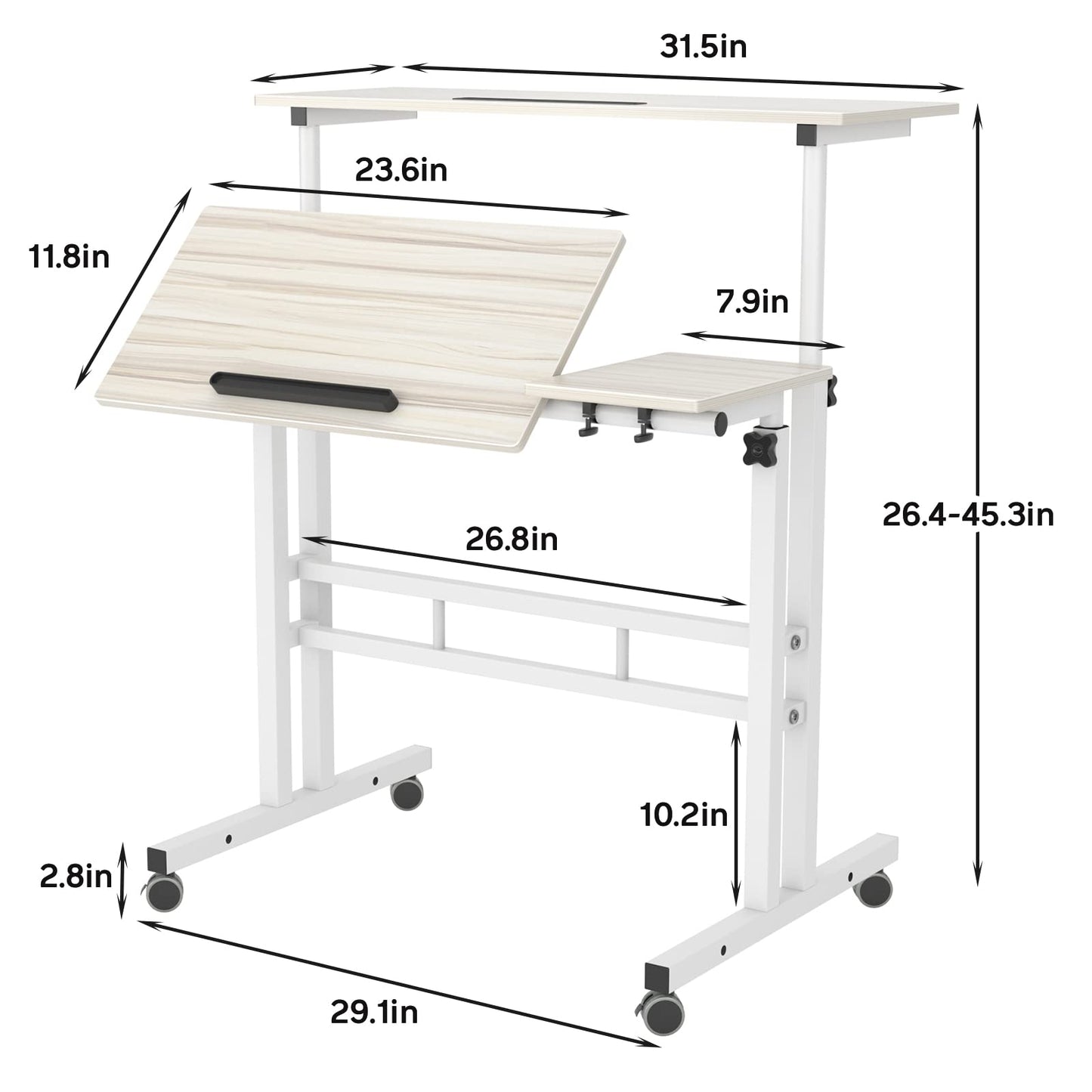 sogesfurniture Height Adjustable Sit Stand Workstation Mobile Standing Desk Home Office Desk with Standing and Seating,Maple BHUS-101-2MP