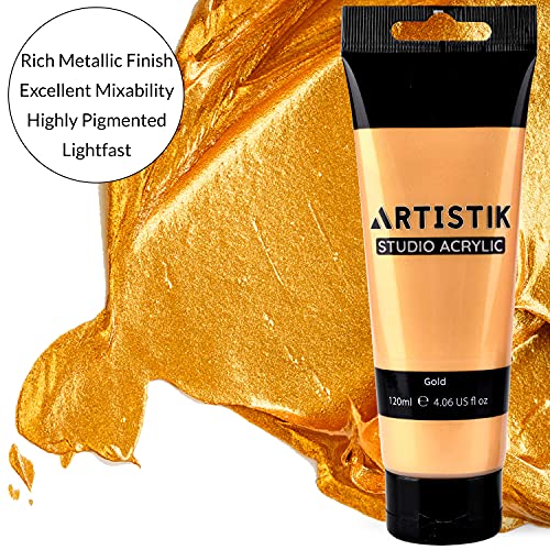 Gold Acrylic Color Paint Tubes - Set of 2-120ml Professional Grade Metallic Paints for Canvas Paper Wood and Other Surfaces Vivid Non-Toxic Paint for ARTISTIK