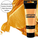 Gold Acrylic Color Paint Tubes - Set of 2-120ml Professional Grade Metallic Paints for Canvas Paper Wood and Other Surfaces Vivid Non-Toxic Paint for ARTISTIK