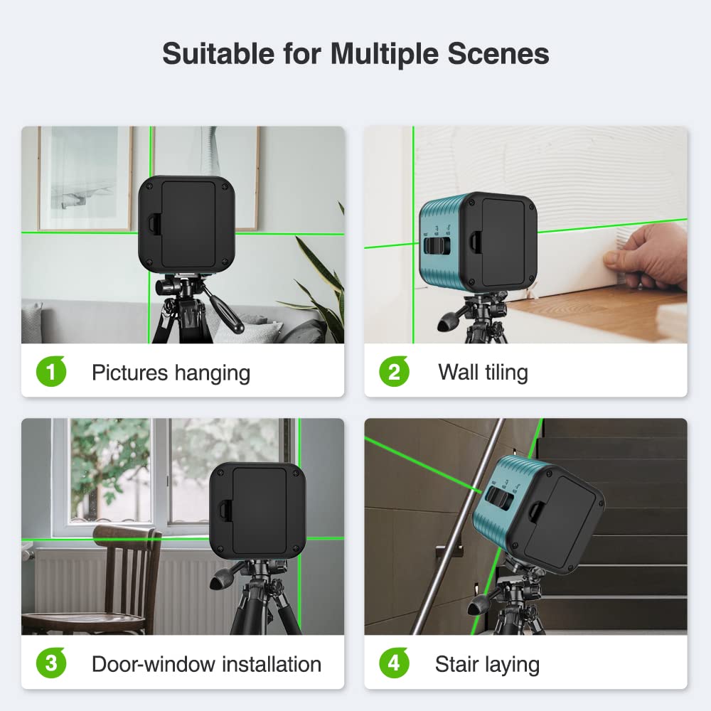 DECTEAM green outdoor level laser, Laser Class 2,laser tools for construction,100ft self-leveling cross line laser level, manual self-leveling and - WoodArtSupply
