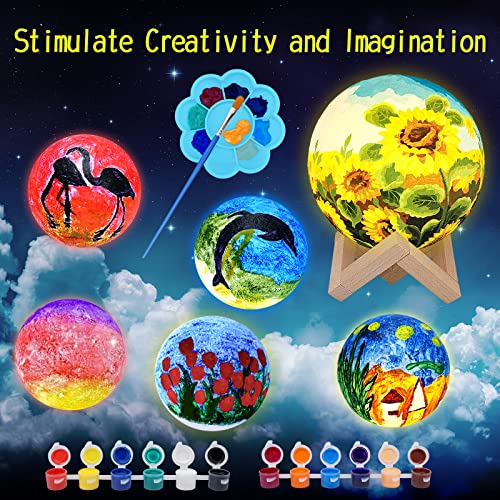 Balkwan Paint Your Own Moon Lamp Kit Rechargeable, DIY 3D Moon Night Light Arts and Crafts for Girls Ages 8-12, 16 Colors Galaxy Lamp, 5.9 inches Art