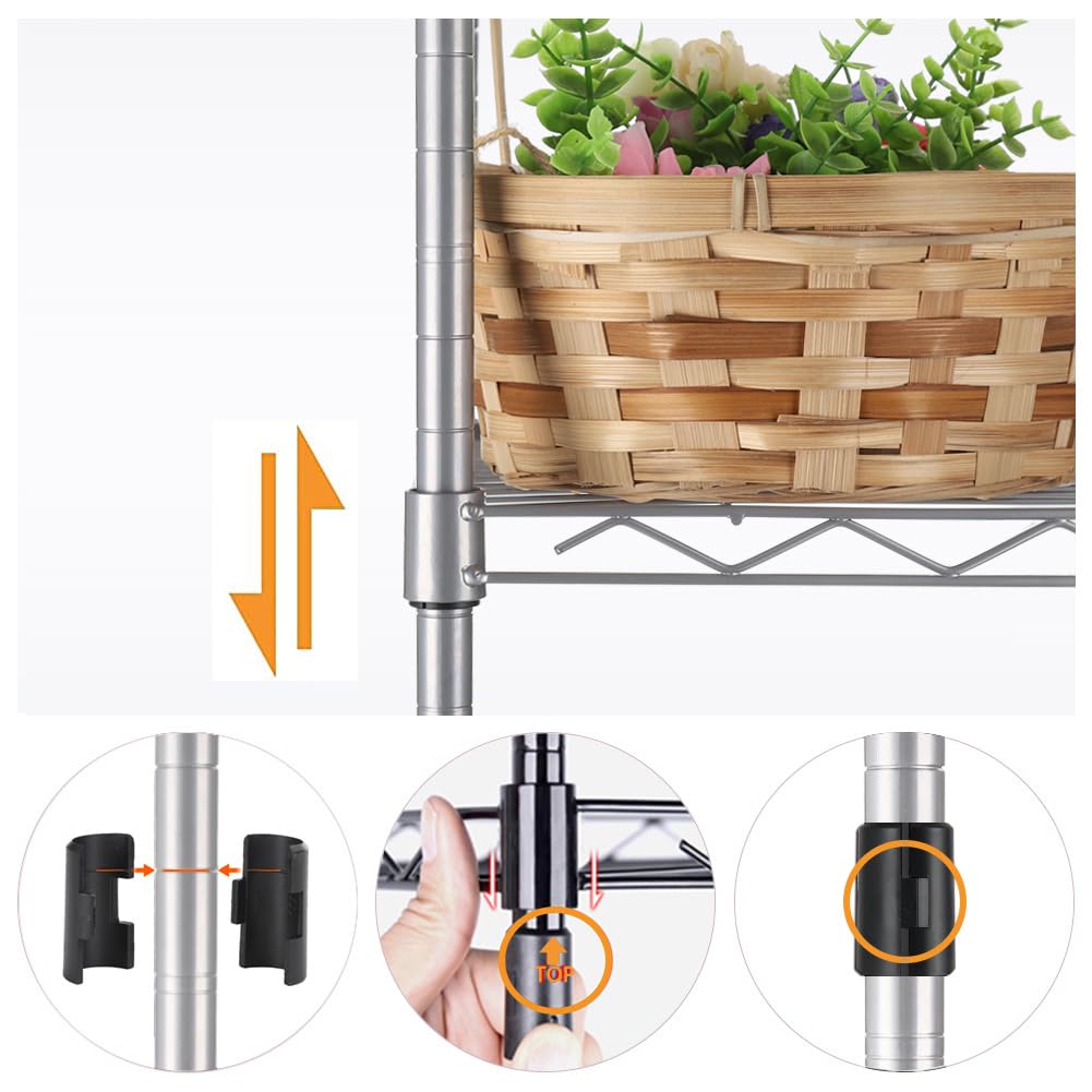 REGILLER 8-Wire Shelving Metal Storage Rack Adjustable Shelves,Standing Storage Shelf Units for Laundry Bathroom Kitchen Pantry Closet (Silver,23.9L REGILLER