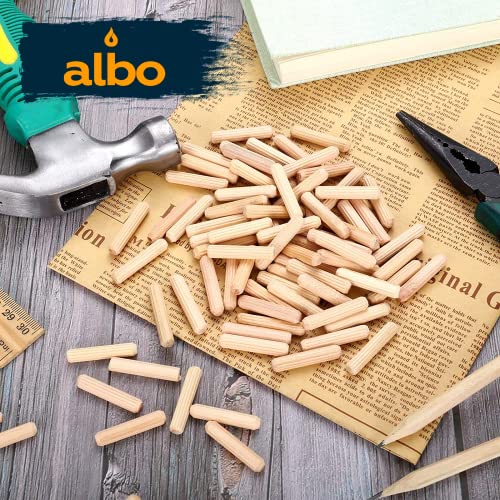 ALBO Wooden Dowel Pins 500 Pack Assorted Sizes 1/4 + 5/16 + 3/8 inch Fluted Wood Dowels Rods Hardwood Crafts Dowel Pegs… Albo